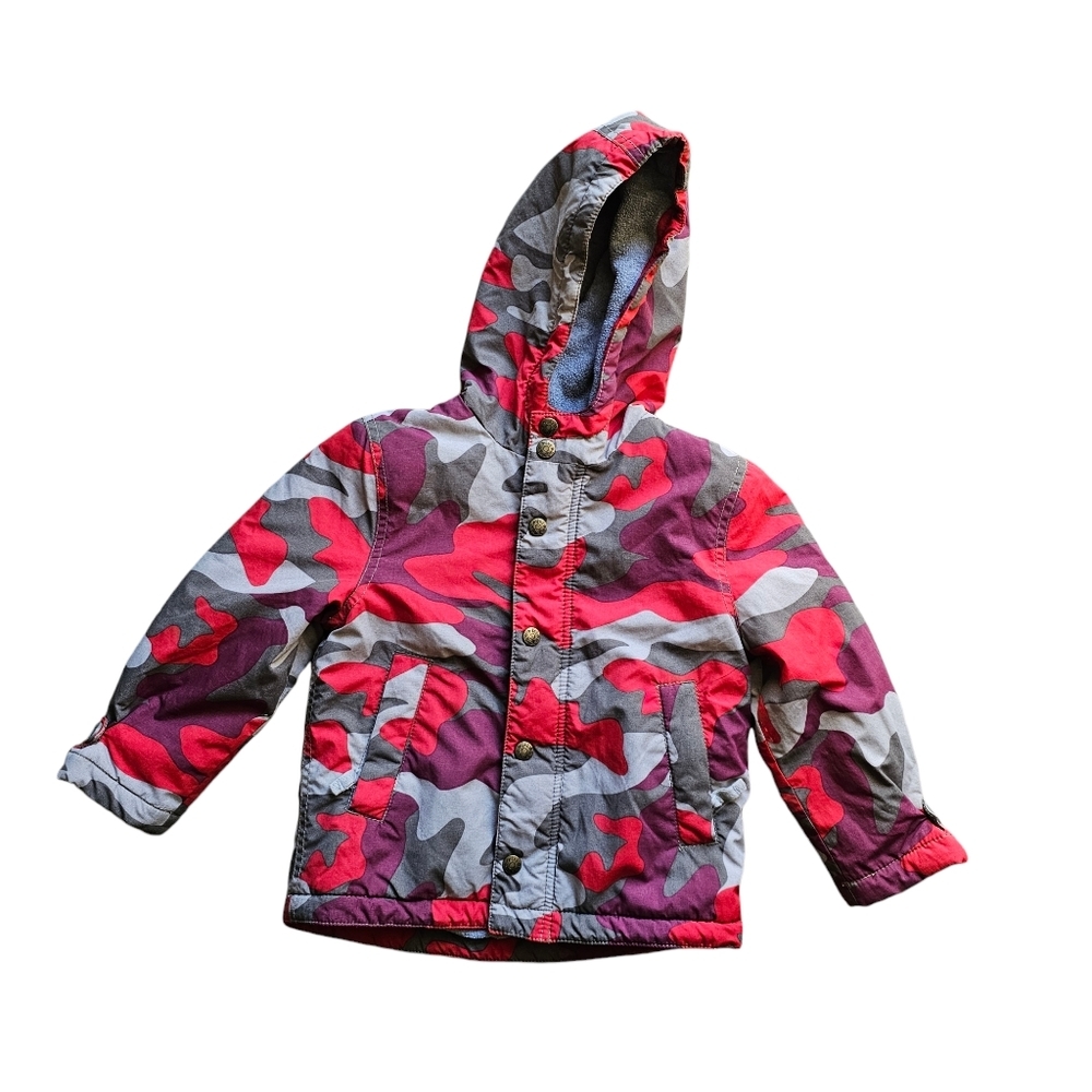 Mini Boden boys jacket coat full zip red camo Hooded 3-4 years‎ Winter Toddler